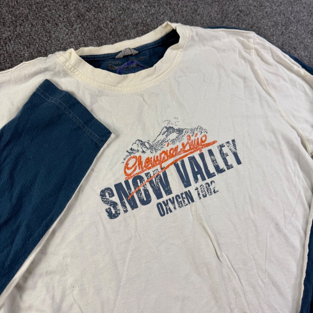 Oxygen Required Long Sleeve Shirt M Cream Blue Snow Valley Graphic Mens